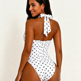 Polka Dot Halter Corset One-Piece Swimsuit