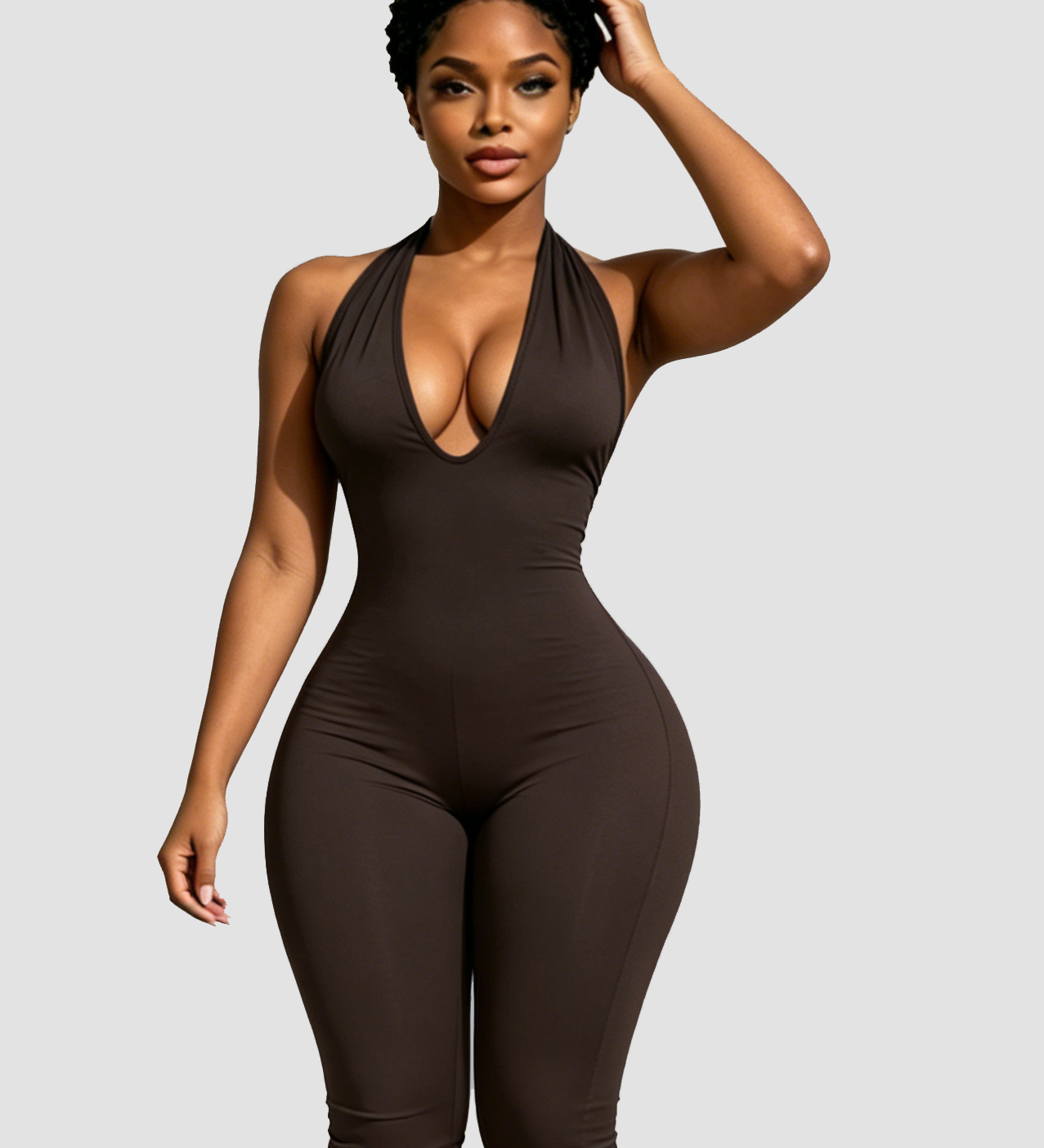 Hourglass Halter V Neck Backless Butt Lifting Capri Jumpsuit In Polk Dot