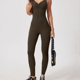 Front Zip High Waist Butt Lifting Workout One Piece Jumpsuit