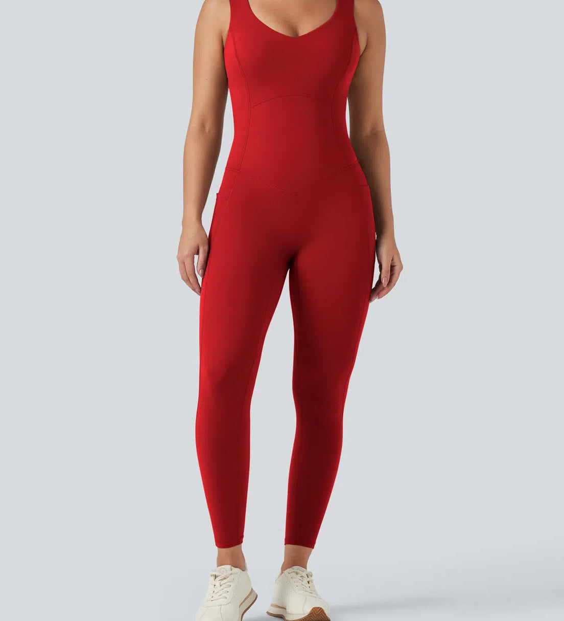 UltraSculpt™ V Neck Tummy Control Butt Lifting Workout Jumpsuit with Pockets