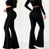 High Waist Studded Zipper Flared Tummy Control Shaping Pants