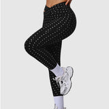 Silver Polka Dot Yoga Leggings Cross-cut Black Workout Pants