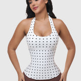 Polka Dot Halter Corset Top with Tied-up Back
