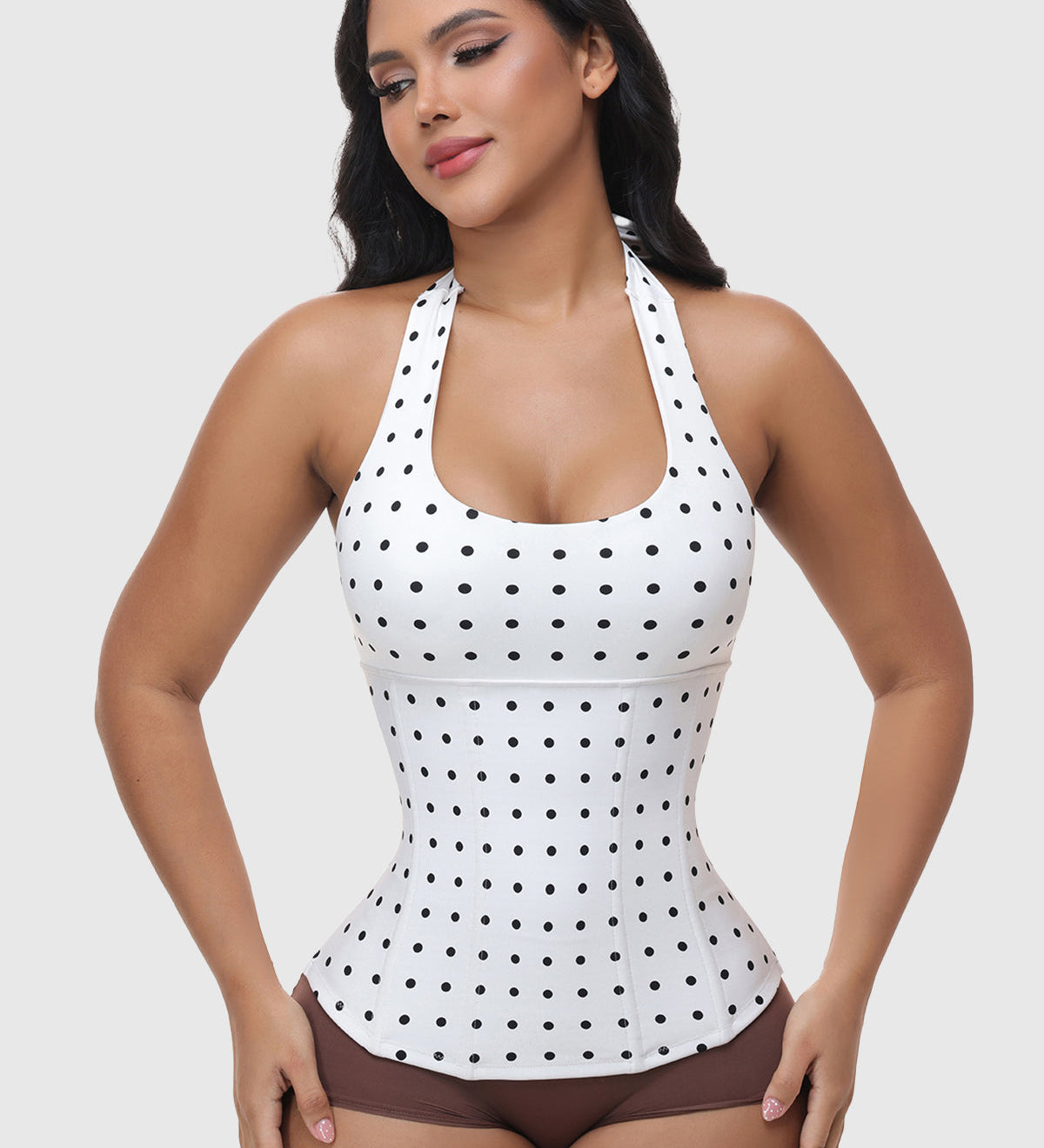 Polka Dot Halter Corset Top with Tied-up Back