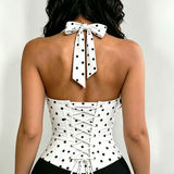 Polka Dot Halter Corset Top with Tied-up Back