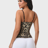Leopard Print Adjustable Strap Front Hook Waist Cincher Corset