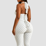 Hourglass Figure Body Shaper Waist Cincher Polka Dot Capri Jumpsuit Two-Piece Set