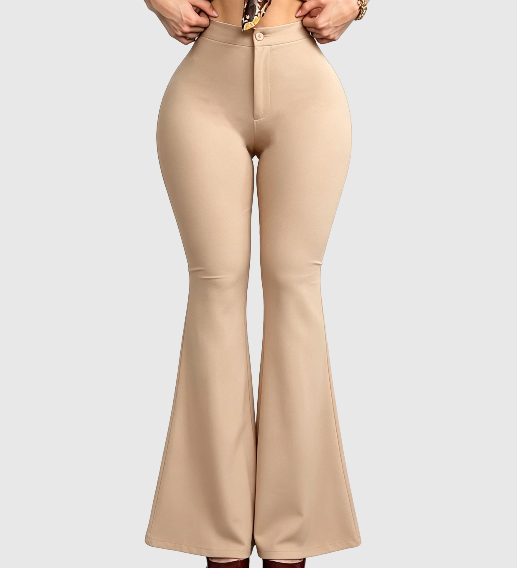 High Waist Button Fly Butt Lifting Sculpt Flare Girdle Pants