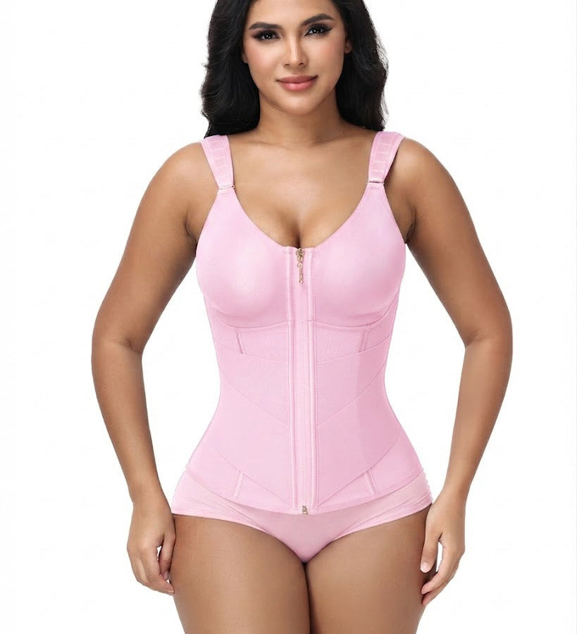 Double Compression Wide Adjustable Strap Waist Trainer Zipper Shaping Vest