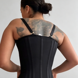 Black Front Zipper Corset Waist Trainer with Adjustable Straps