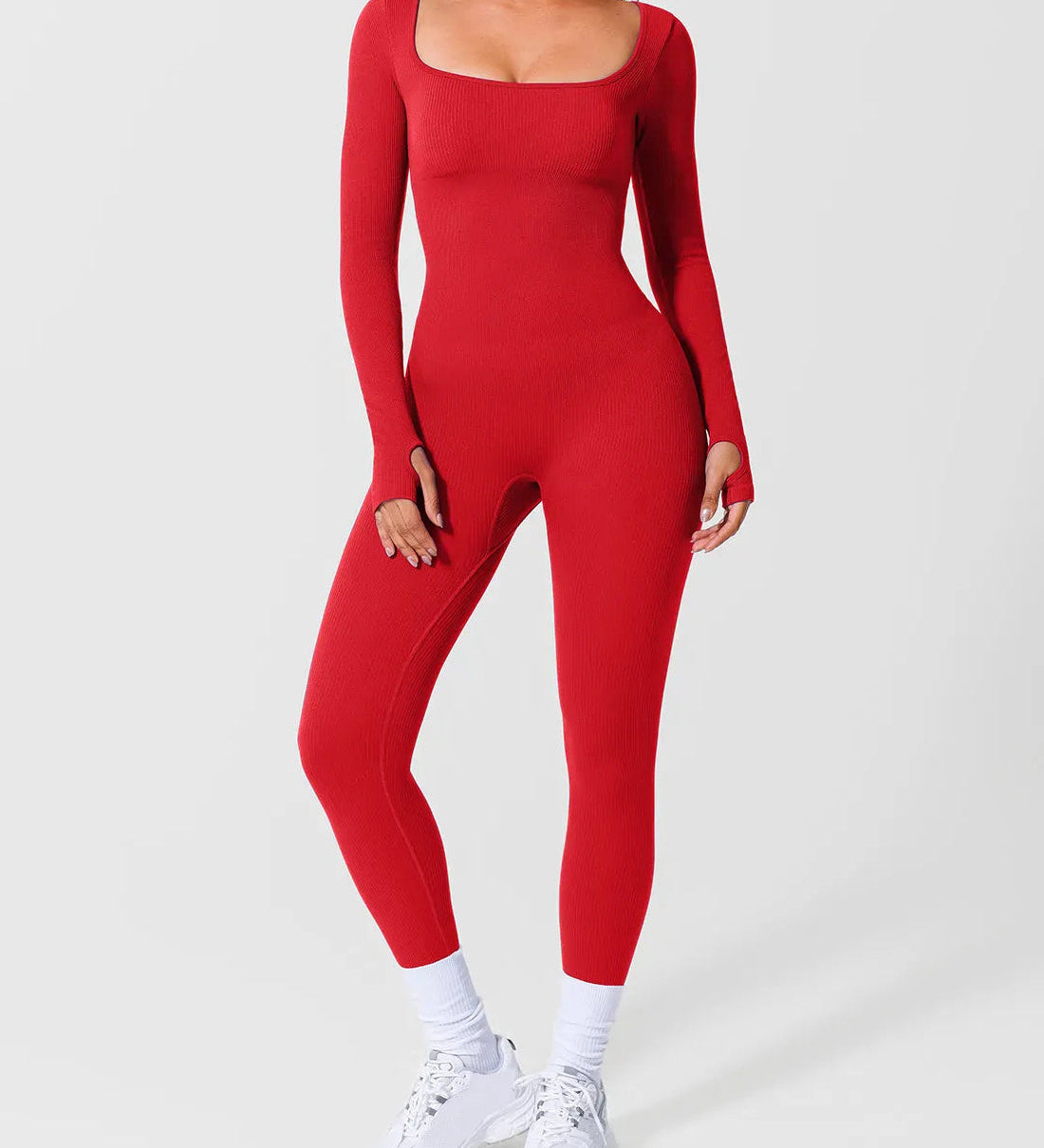 Long Sleeve Thumb Hole Tummy Control Shapewear  Jumpsuit