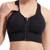 Women's Shockproof Push up Bra Hollow Back with Front Zipper