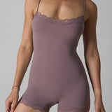 Lace Trim Sculpting shapewear Bodysuit with Adjustable Spaghetti Straps