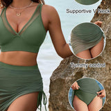 Sexy Deep V Mesh Shapewear Swimsuit Set with Side Drawstring