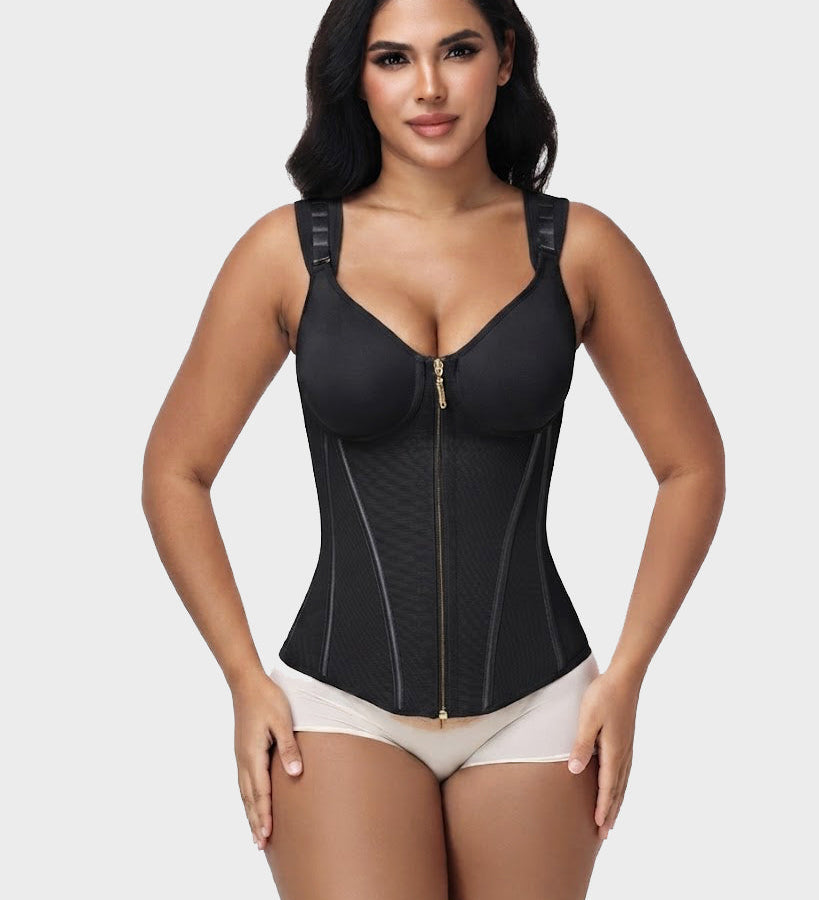 V Neck Underwire Cup Wide Adjustable Strap Zipper Waist Trainer Shaping Vest