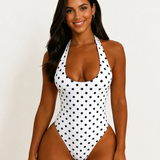 Polka Dot Halter Corset One-Piece Swimsuit
