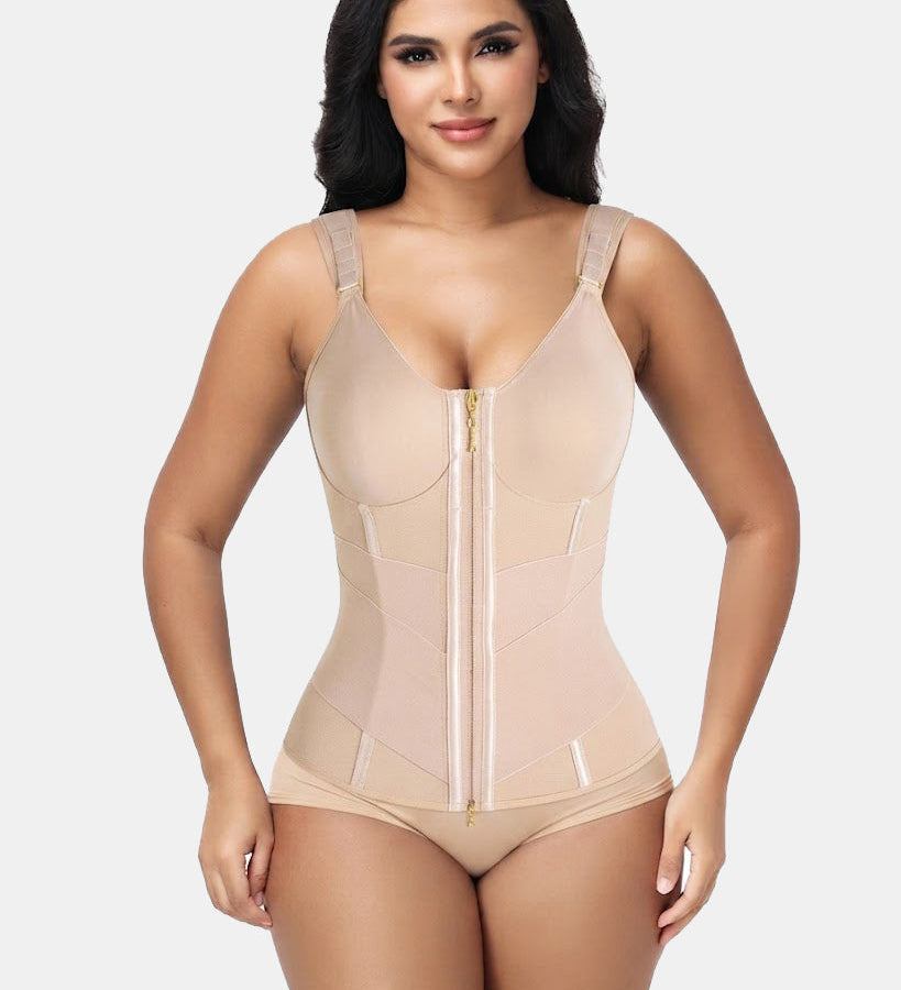 Double Compression Wide Adjustable Strap Waist Trainer Zipper Shaping Vest