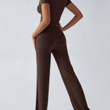 Essential Two-Piece Active Set ropped Short Sleeve Top Drawstring Flare Pants