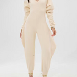 Cozy V Neck Baggy Long Sleeve Jumpsuit
