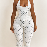 Hourglass Figure Body Shaper Waist Cincher Polka Dot Capri Jumpsuit Two-Piece Set
