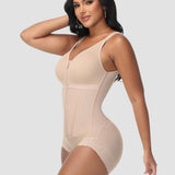 Double-Layer PowerMesh Hourglass Tummy Sculpt Zipper Bodysuit With Bra