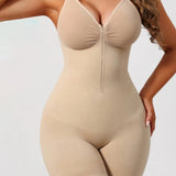 Adjustable Strap Mid Thigh Front Zipper Shapewear Bodysuit