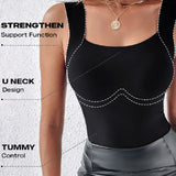 U Neck Seamless Stretchy Sleeveless Shapewear Built-In Bra Tank Tops