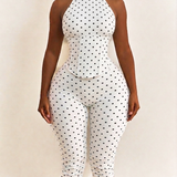 Polka Dot Halter Neck Hourglass Capri Jumpsuit with Detachable Corset Two-Piece Set