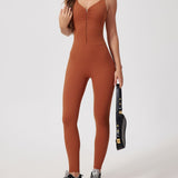 Front Zip High Waist Butt Lifting Workout One Piece Jumpsuit