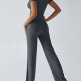 Essential Two-Piece Active Set ropped Short Sleeve Top Drawstring Flare Pants