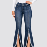 High Waist Slit Fringe Butt Lifting Flare Jeans