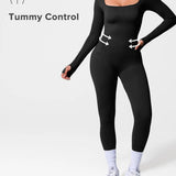 Long Sleeve Thumb Hole Tummy Control Shapewear  Jumpsuit