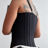 Black Front Zipper Corset Waist Trainer with Adjustable Straps