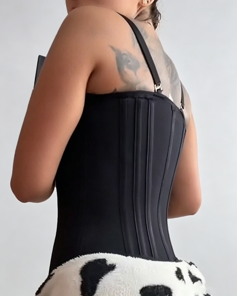 Black Front Zipper Corset Waist Trainer with Adjustable Straps