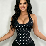 Polka Dot Halter Corset Top with Tied-up Back
