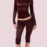 Zip Up Top Capri Pants Two Piece Sculpted Set