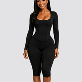 Long Sleeve Detachable Waist Cincher Two Piece Capri Shapewear Corset Jumpsuit
