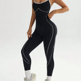 Seamless Skinny Crisscross Cutout Back Butt Lifting Full Length Jumpsuit