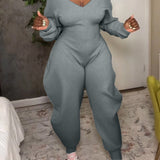 Cozy V Neck Baggy Long Sleeve Jumpsuit