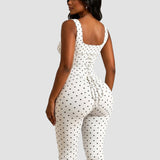 Polka Dot Square Neck Capri Jumpsuit with Hourglass Detachable Corset Two-Piece Set
