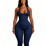 Halter Tie Open Back Polka Dot  Slim Waist Capri Jumpsuit