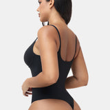 Metal V Detail Adjustable Thin Strap Seamless Hourglass Thong Bodysuit