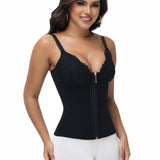 Sorelyne® Deep V Lace Corset Top Trimmed Waist Trainer with Front Zipper