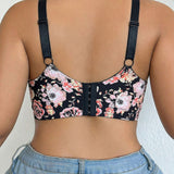 Floral Print Adjustable Strap Plus Size Support Shapewear Bra