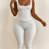 Polka Dot Square Neck Capri Jumpsuit with Hourglass Detachable Corset Two-Piece Set