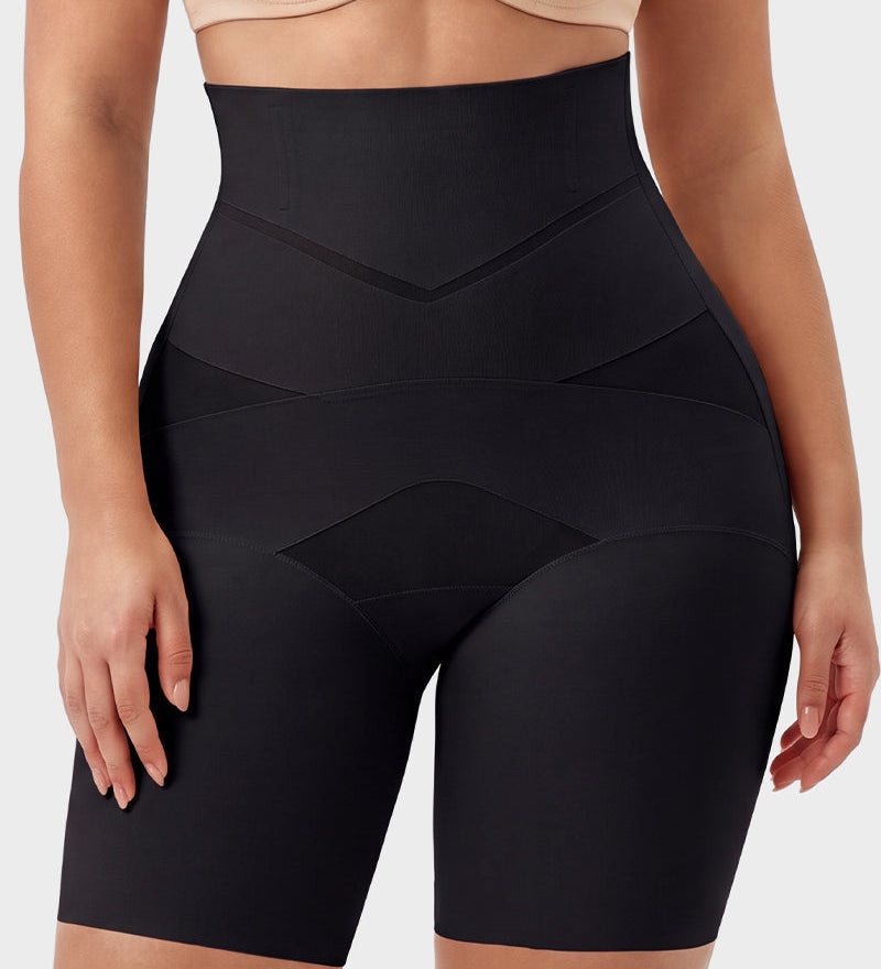 High Waist Mesh Panel Tummy Control Butt Lifting Shaper Shorts