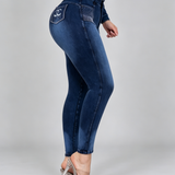 High Waist Rhinestone Pocket Butt Lifting Seam Detail Skinny Jeans
