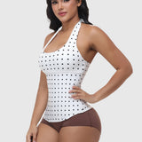Polka Dot Halter Corset Top with Tied-up Back
