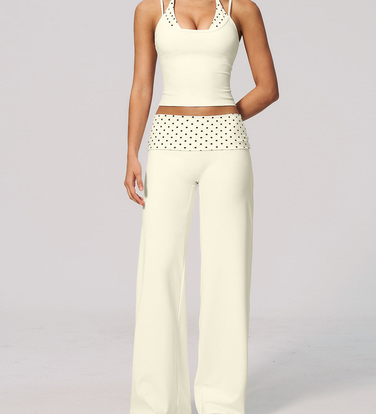 Two Piece Workout Set Halter Cami Crop Top with Wide Leg Pants