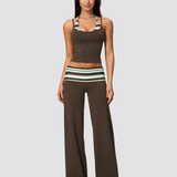 Two Piece Workout Set Halter Cami Crop Top with Wide Leg Pants